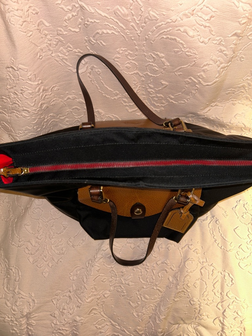 Dooney & Bourke Black Tote Bag with Brown Leather Flap and Handles - Picture 5 of 10